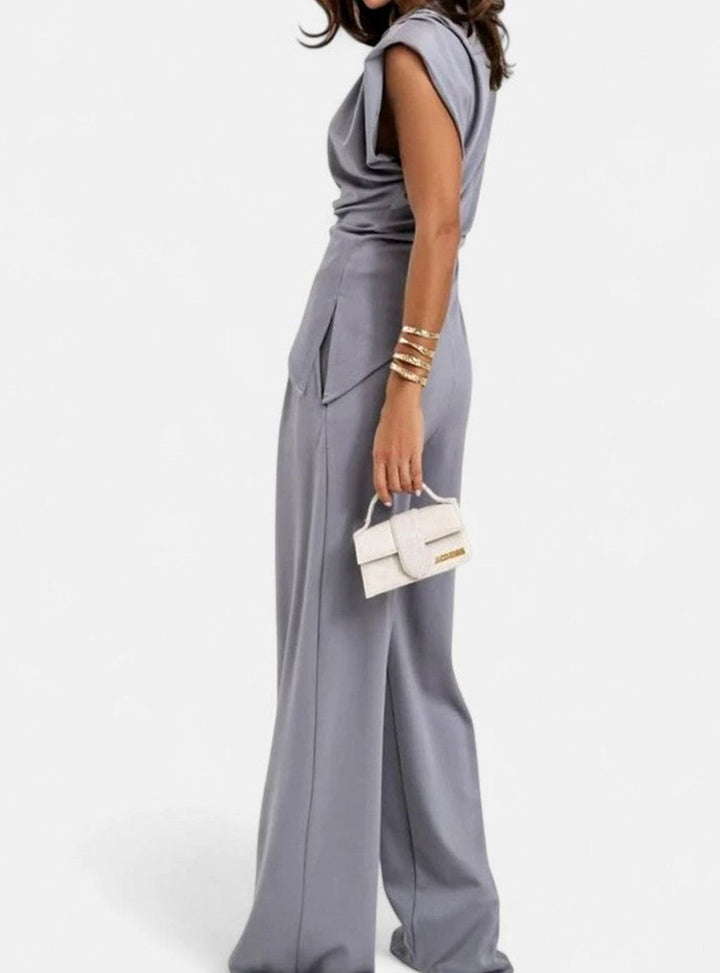 Women's Elegant Set Sleeveless Draped Top Wide-Leg Pants Two-Piece