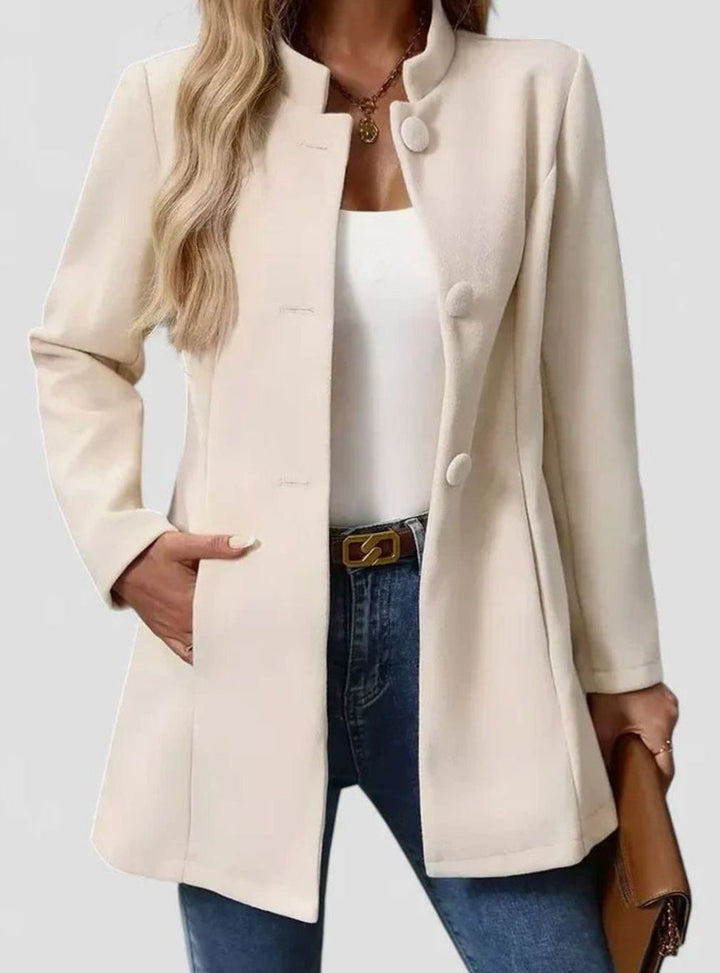 Women's Elegant Stand-Collar Waist-Shaping Formal Jacket - Cream