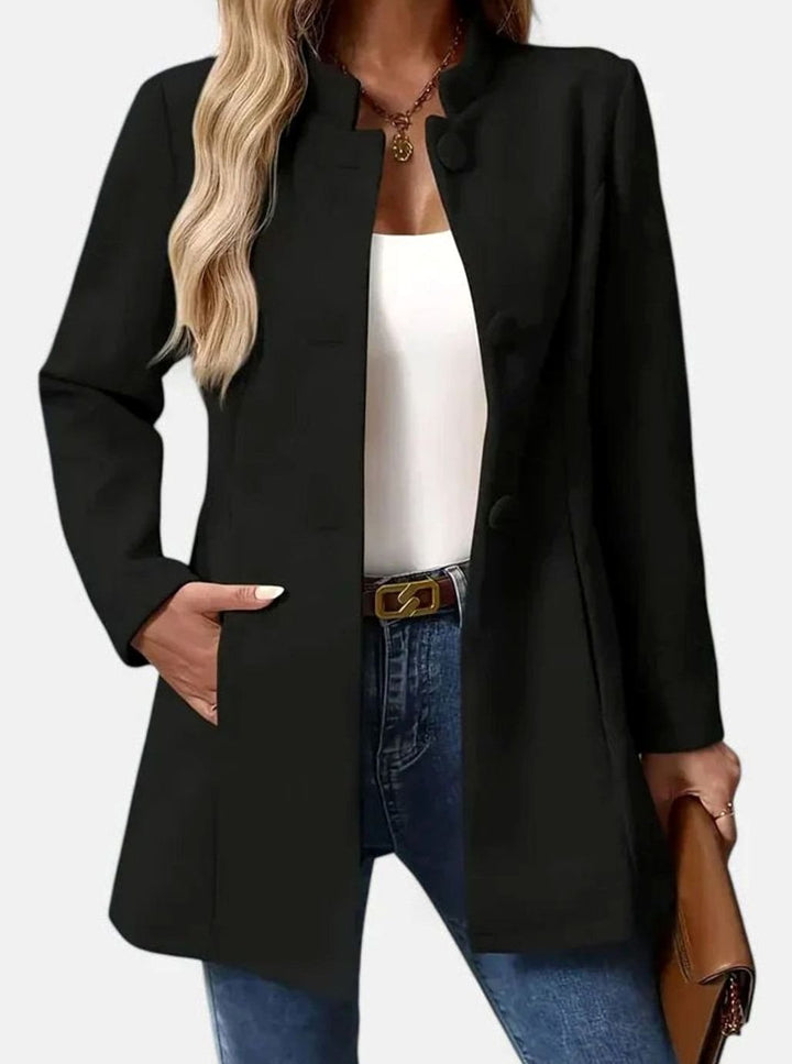 Women's Elegant Stand-Collar Waist-Shaping Formal Jacket - Black