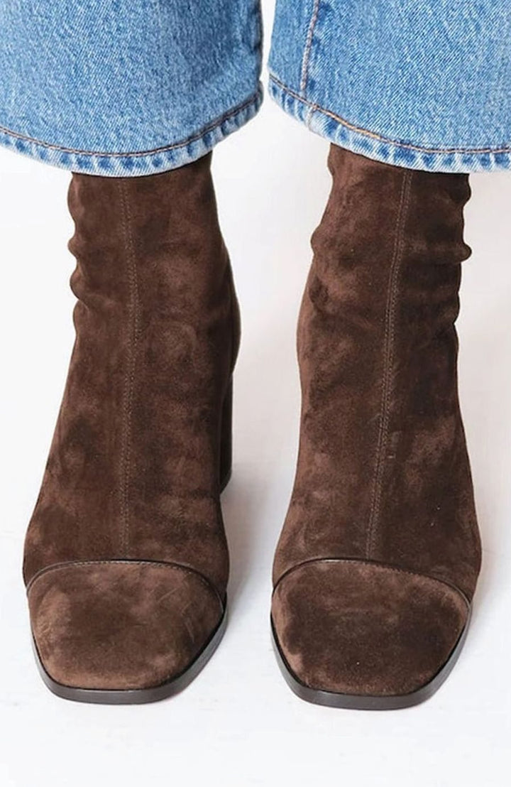 Women's Elegant Suede Square-Toe Block-Heel Mid-Calf Boots