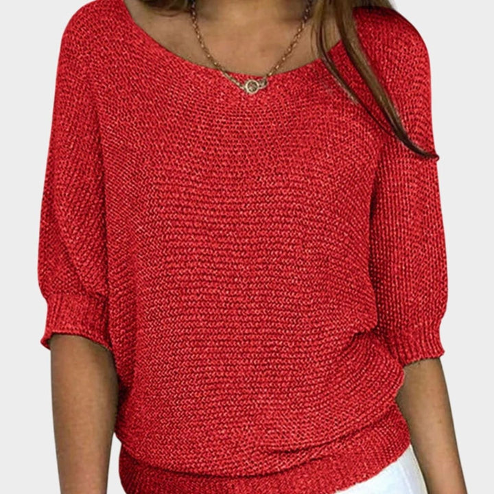 Women's Elegant Sweater V-Neck Batwing-Sleeve Relaxed Knit Top - Red