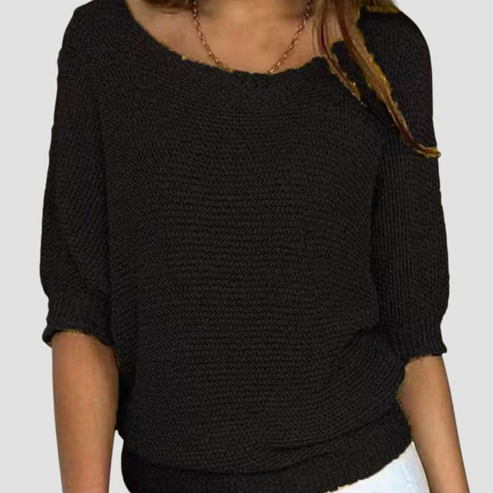 Women's Elegant Sweater V-Neck Batwing-Sleeve Relaxed Knit Top - Black