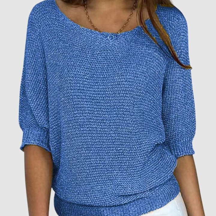 Women's Elegant Sweater V-Neck Batwing-Sleeve Relaxed Knit Top - Blue