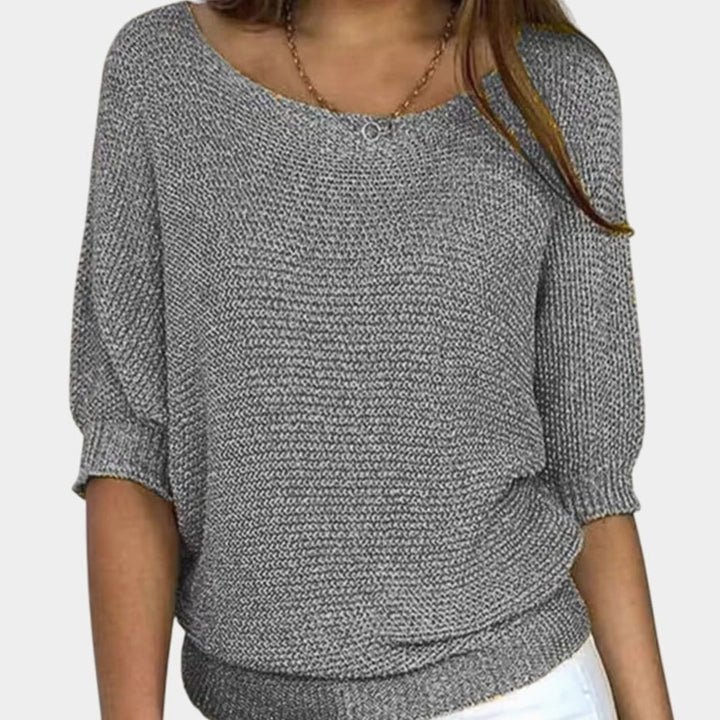 Women's Elegant Sweater V-Neck Batwing-Sleeve Relaxed Knit Top - Gray