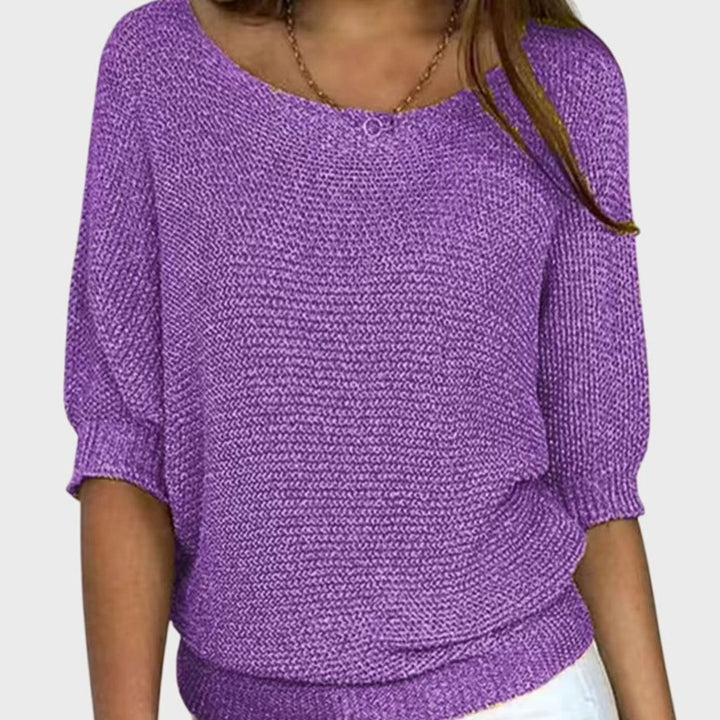 Women's Elegant Sweater V-Neck Batwing-Sleeve Relaxed Knit Top - Purple