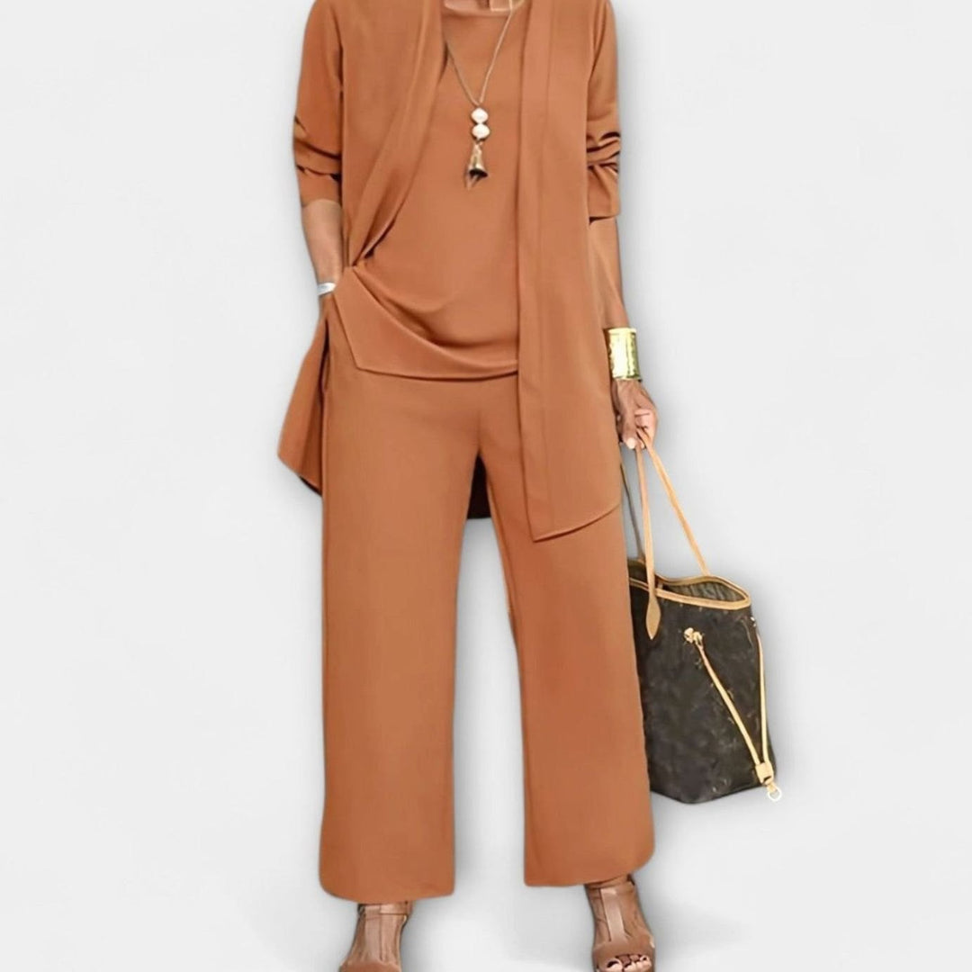 Women's Elegant Three-Piece Set Wide-Leg Pants Cardigan Top Outfit