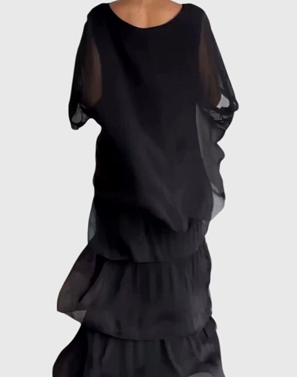 Women's Elegant Tiered Maxi Dress Flowing Batwing Sleeve