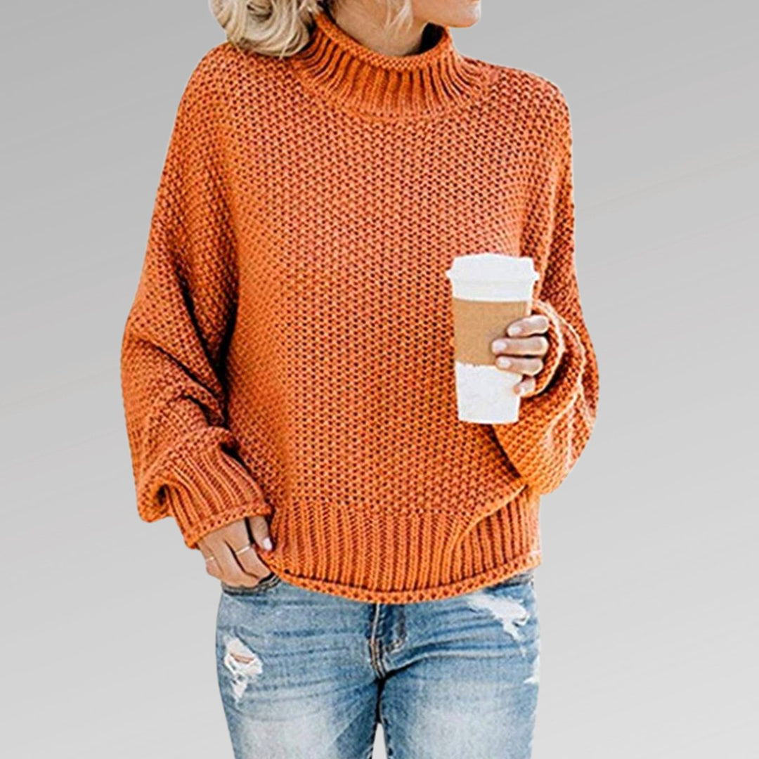 Women's Elegant Turtleneck Oversized Chunky Knit Sweater - Orange