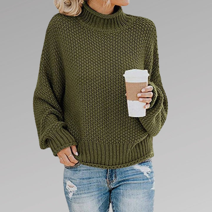 Women's Elegant Turtleneck Oversized Chunky Knit Sweater - Green
