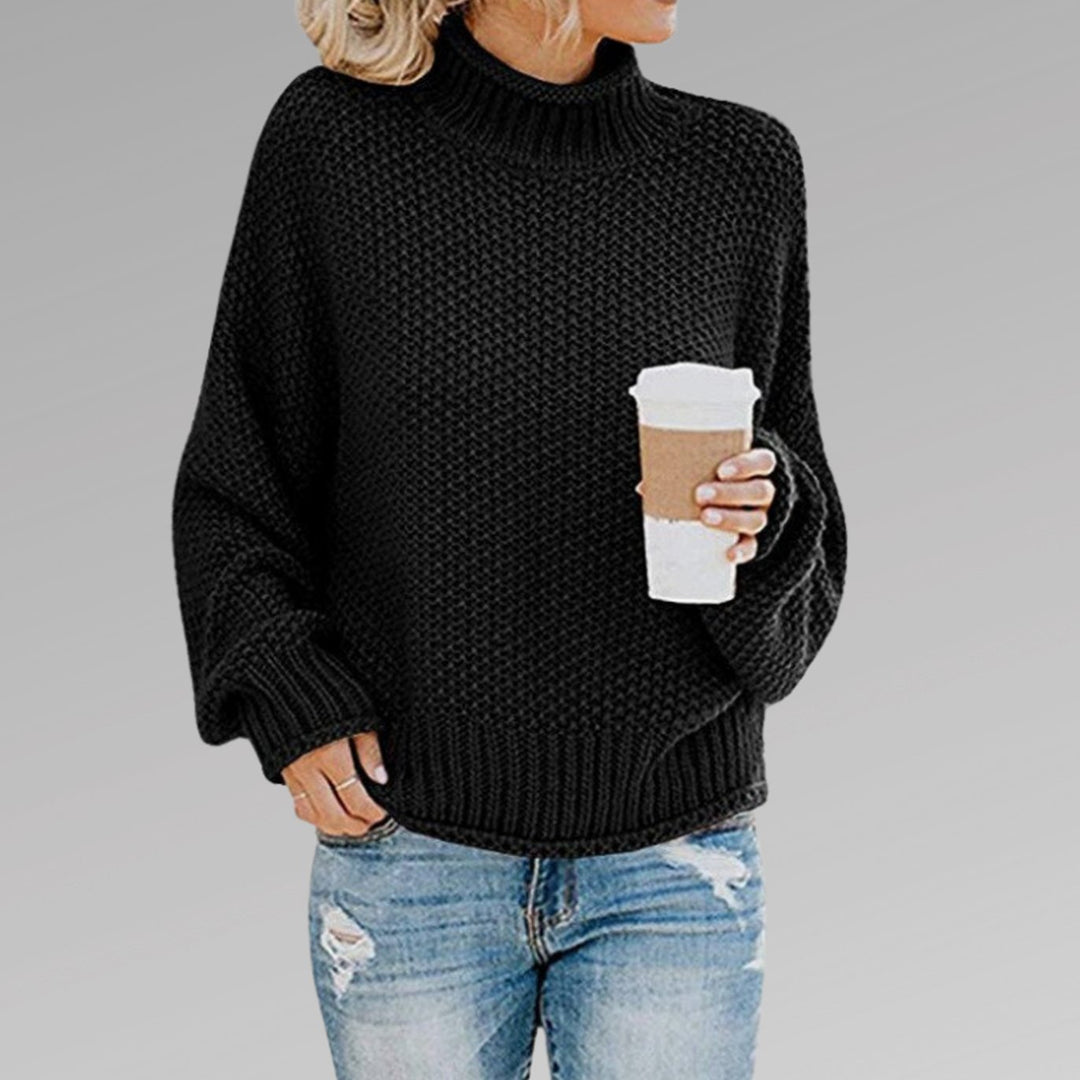 Women's Elegant Turtleneck Oversized Chunky Knit Sweater - Black