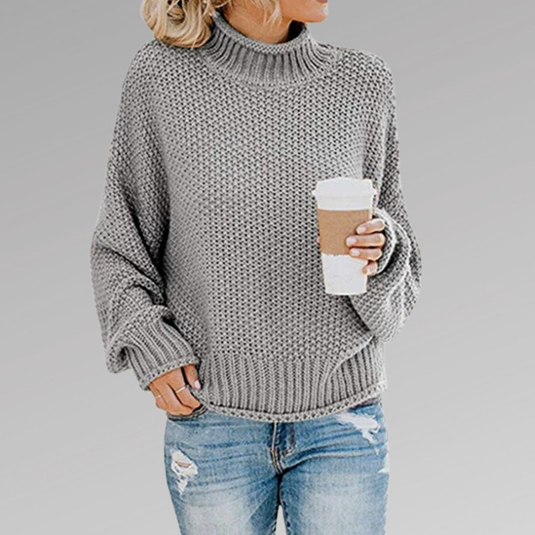 Women's Elegant Turtleneck Oversized Chunky Knit Sweater - Gray