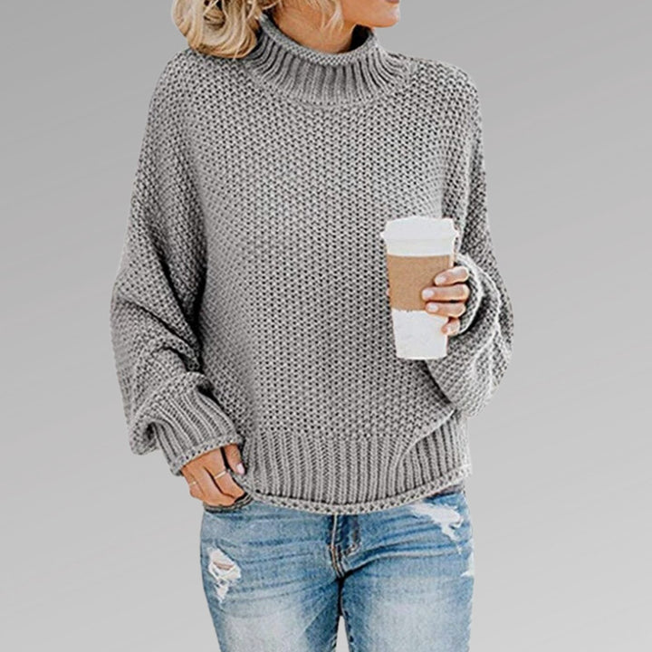 Women's Elegant Turtleneck Oversized Chunky Knit Sweater - Gray