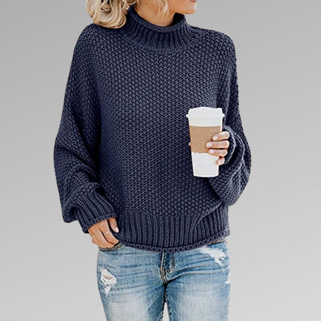 Women's Elegant Turtleneck Oversized Chunky Knit Sweater - Blue
