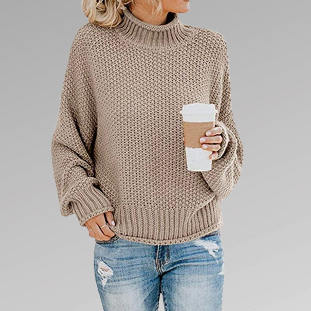 Women's Elegant Turtleneck Oversized Chunky Knit Sweater - Beige