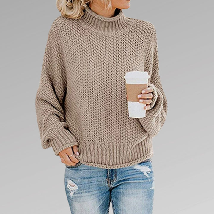 Women's Elegant Turtleneck Oversized Chunky Knit Sweater - Beige