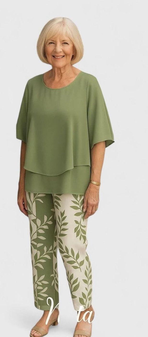 Women's Elegant Two-Piece Layered Top Floral Pants Set