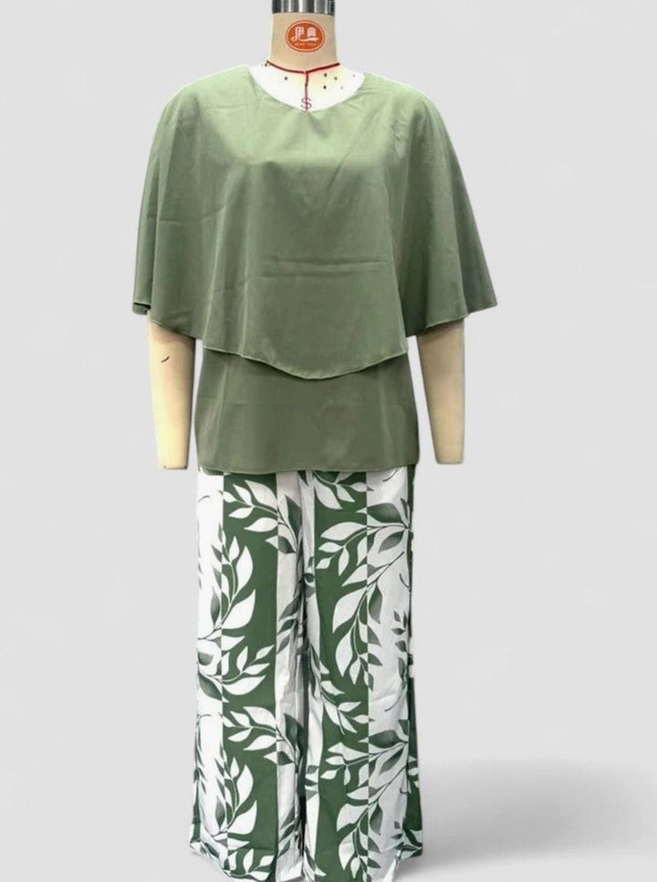 Women's Elegant Two-Piece Layered Top Floral Pants Set
