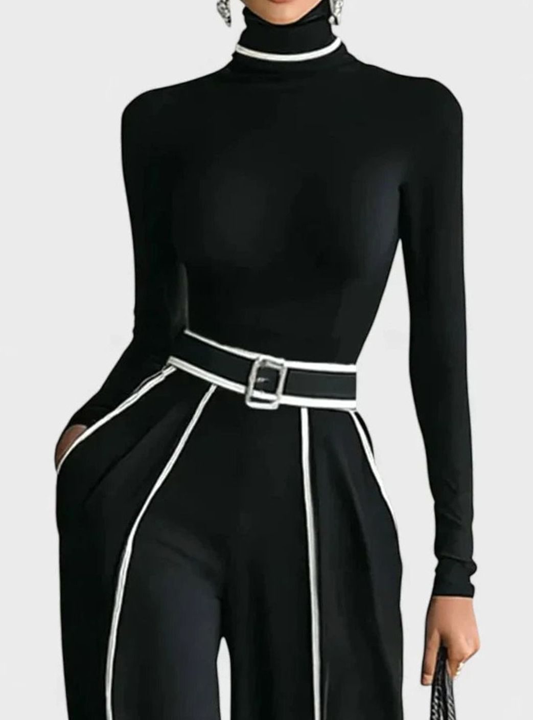 Women's Elegant Two-Piece Turtleneck Wide-Leg Pants Set