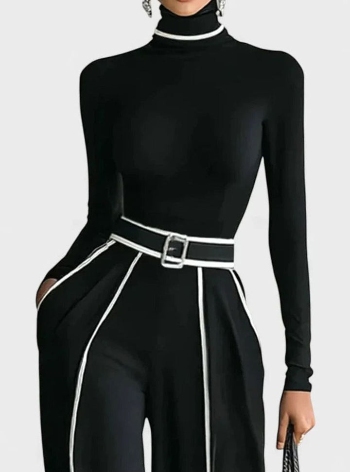 Women's Elegant Two-Piece Turtleneck Wide-Leg Pants Set