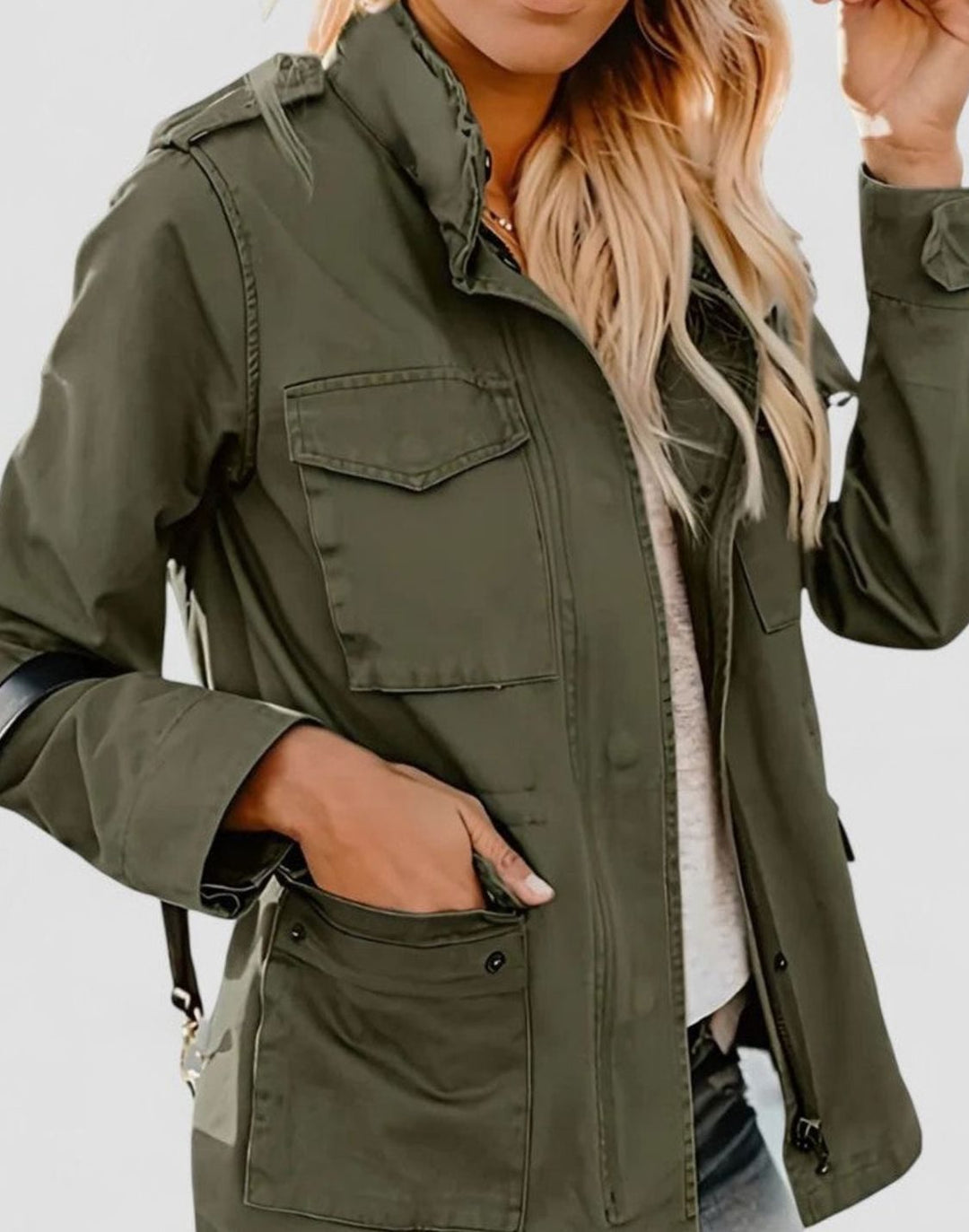 Women's Elegant Utility Zip-Up Structured Jacket