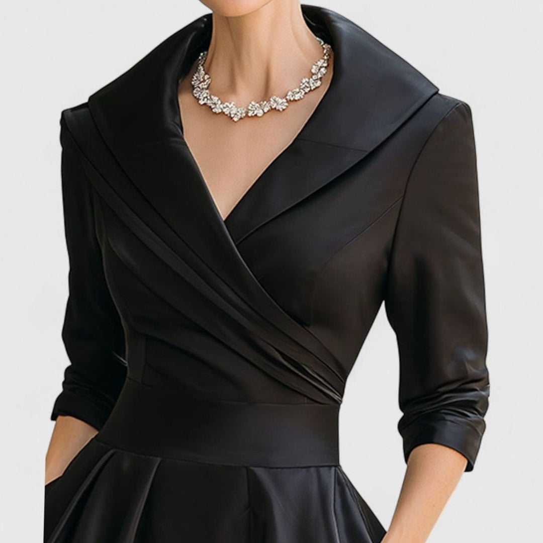 Women's Elegant V-Neck Wrap-Bodice Flared Midi Dress