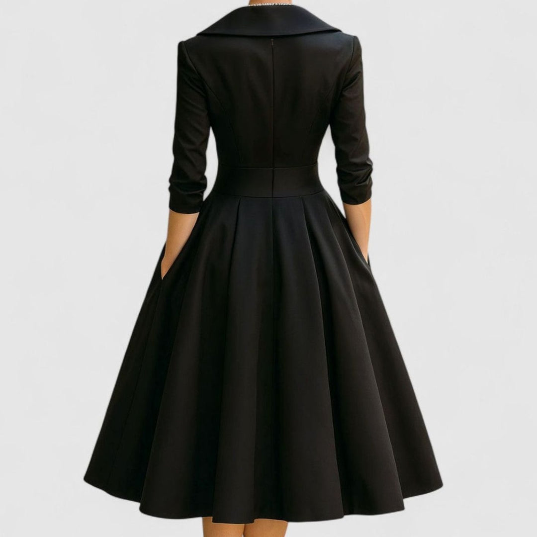 Women's Elegant V-Neck Wrap-Bodice Flared Midi Dress