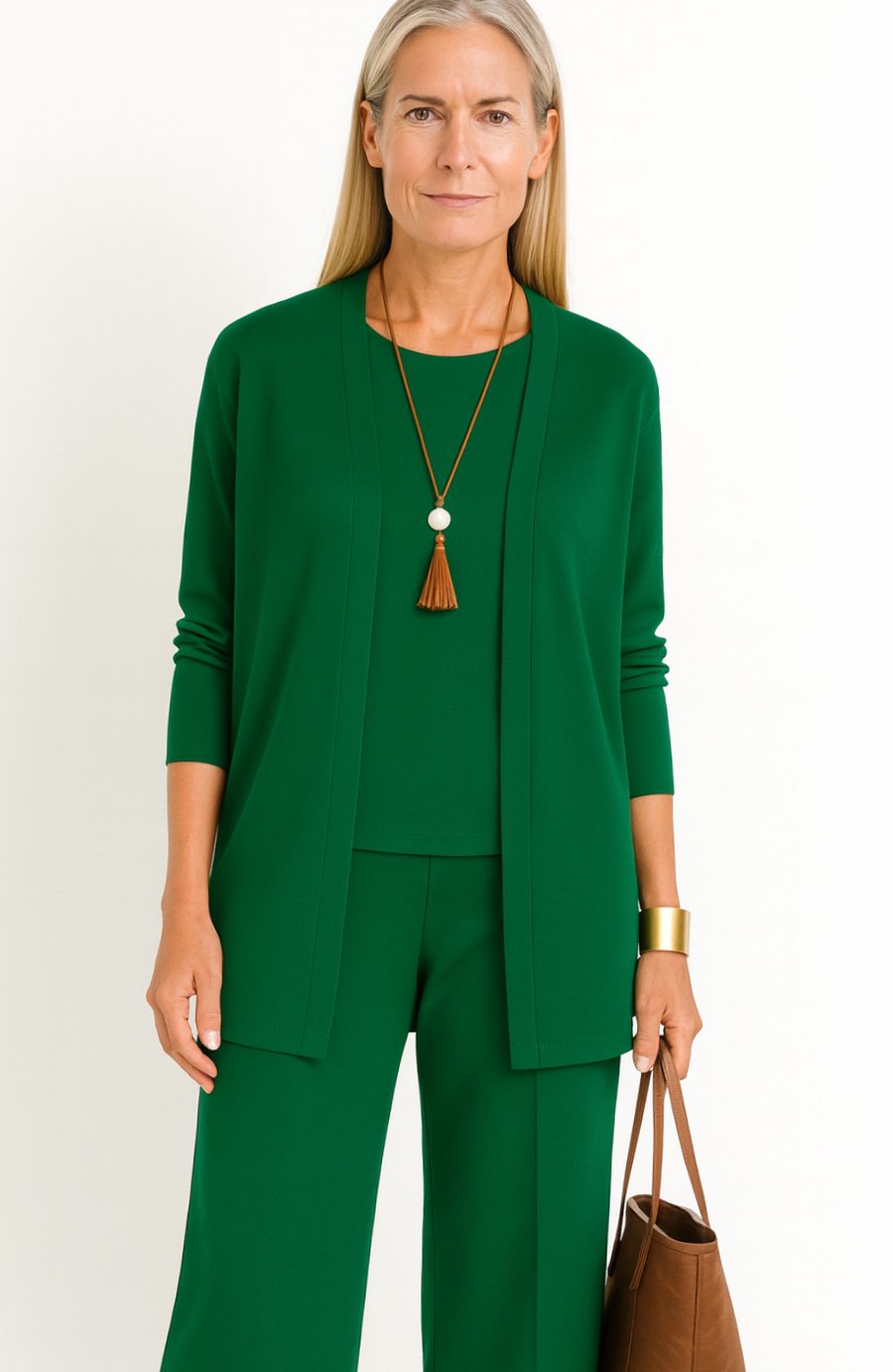 Women's Elegant Wide-Leg Open-Front Cardigan 3-Piece Set