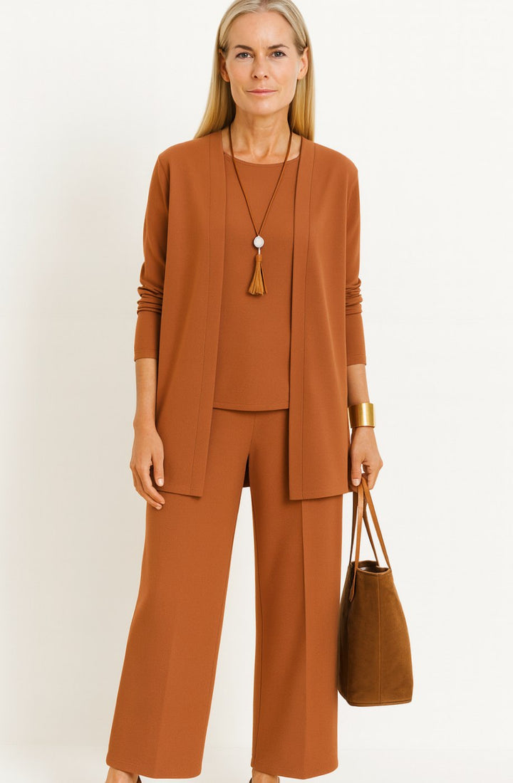Women's Elegant Wide-Leg Open-Front Cardigan 3-Piece Set