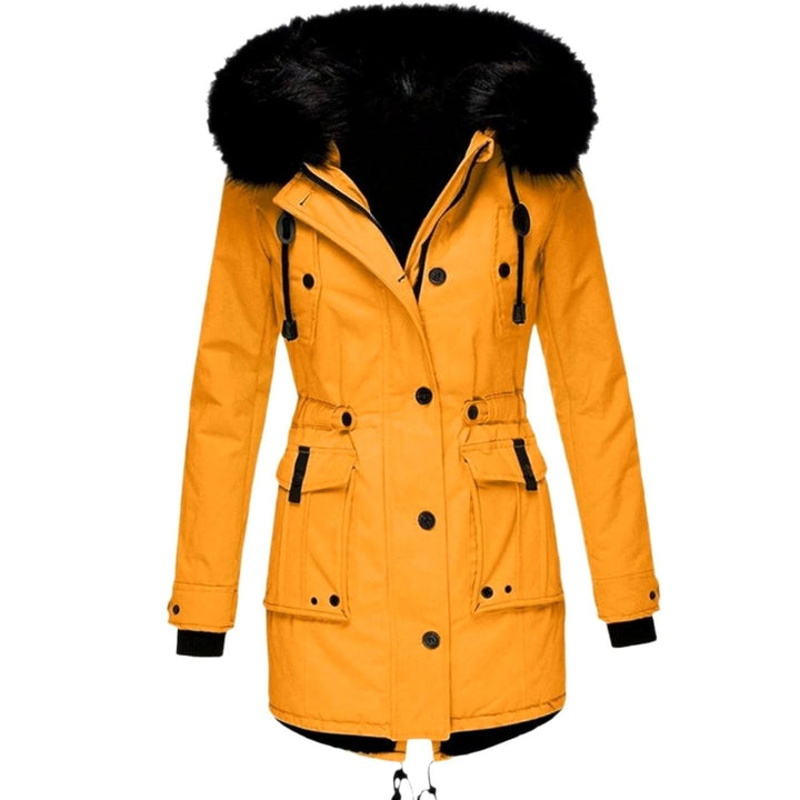 Women's Faux Fur Hooded Fitted Winter Coat - Gold