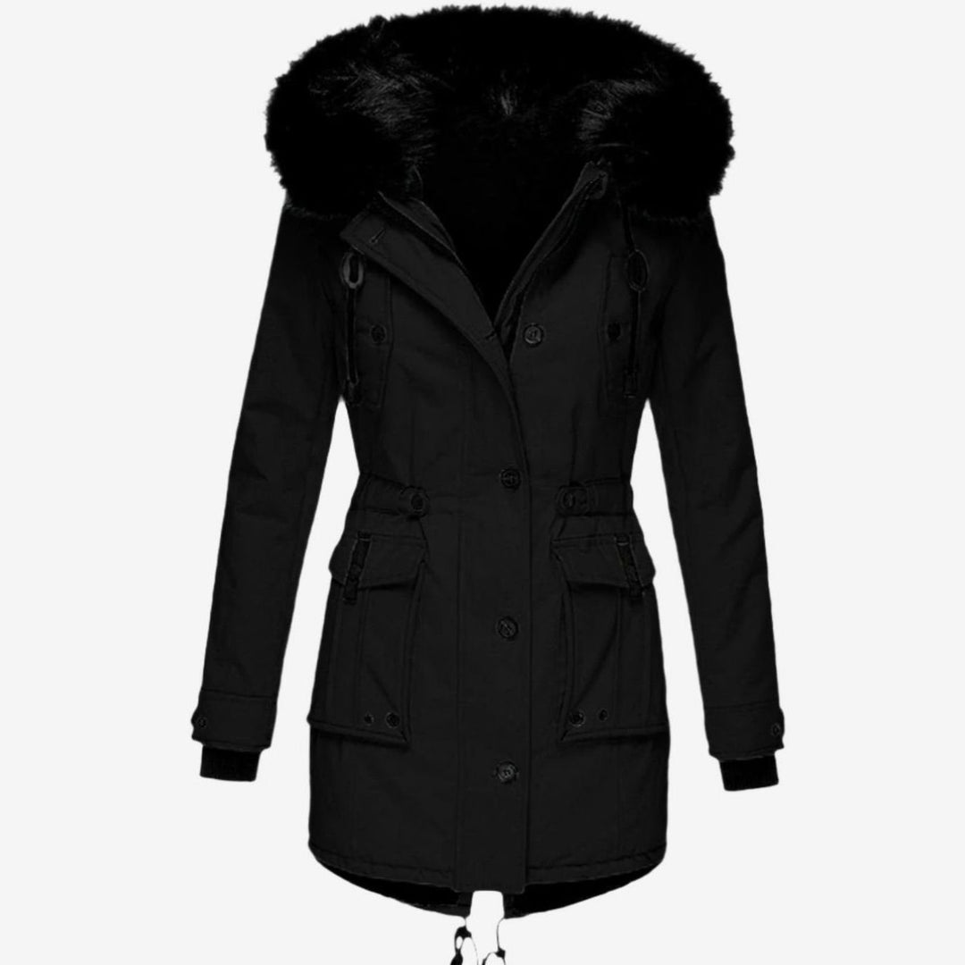 Women's Faux Fur Hooded Fitted Winter Coat - Black
