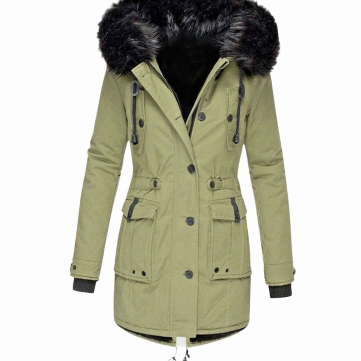 Women's Faux Fur Hooded Fitted Winter Coat - Green
