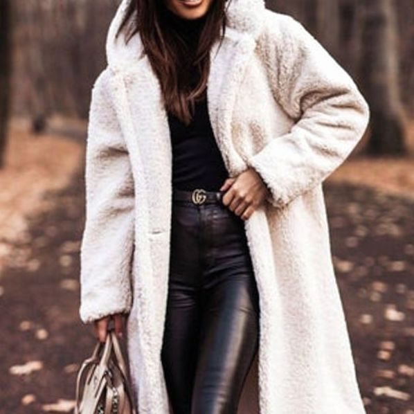 Women's Faux Fur Hooded Longline Oversized Winter Coat - White