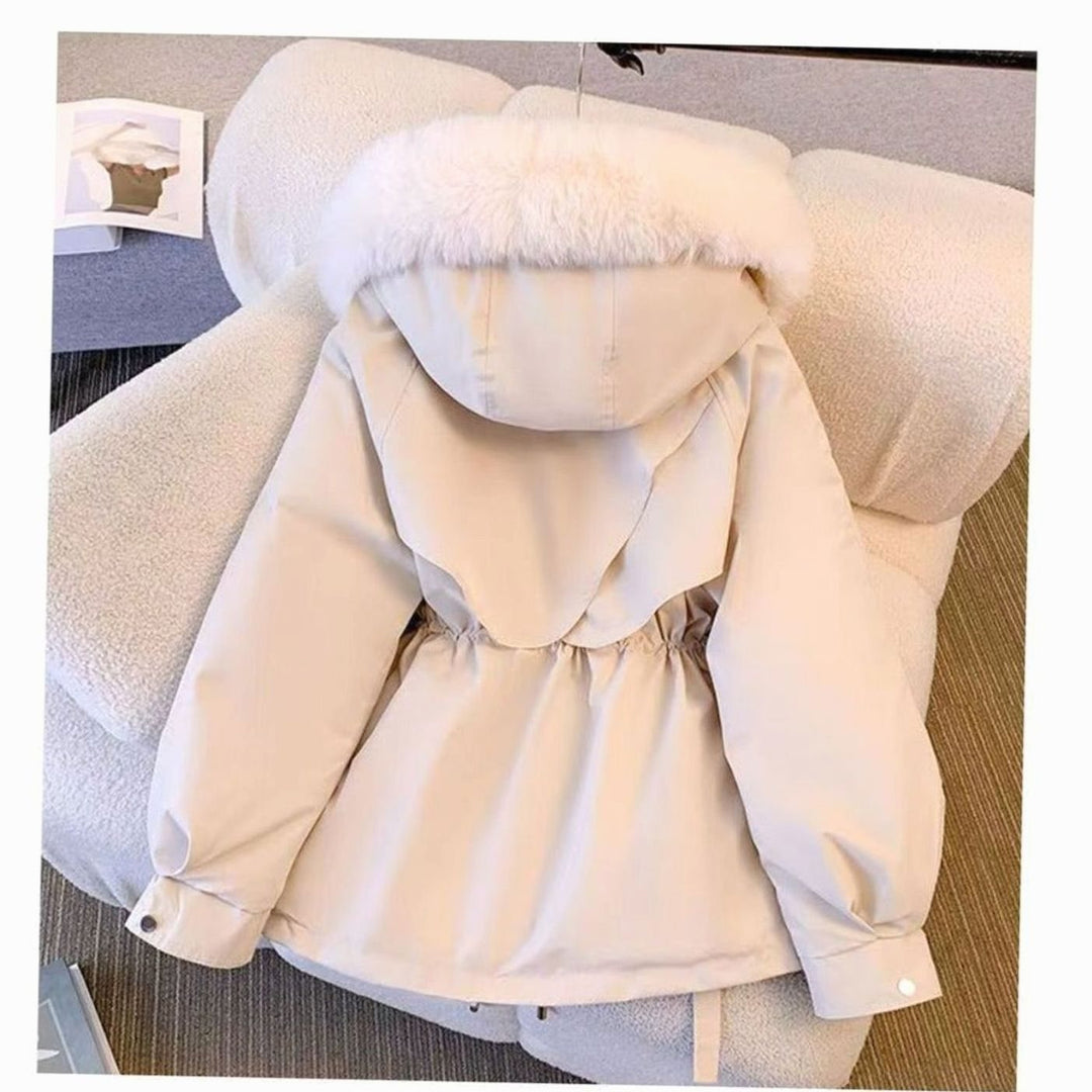 Women's Faux Fur-Trimmed Fleece-Lined Drawstring Winter Coat - White