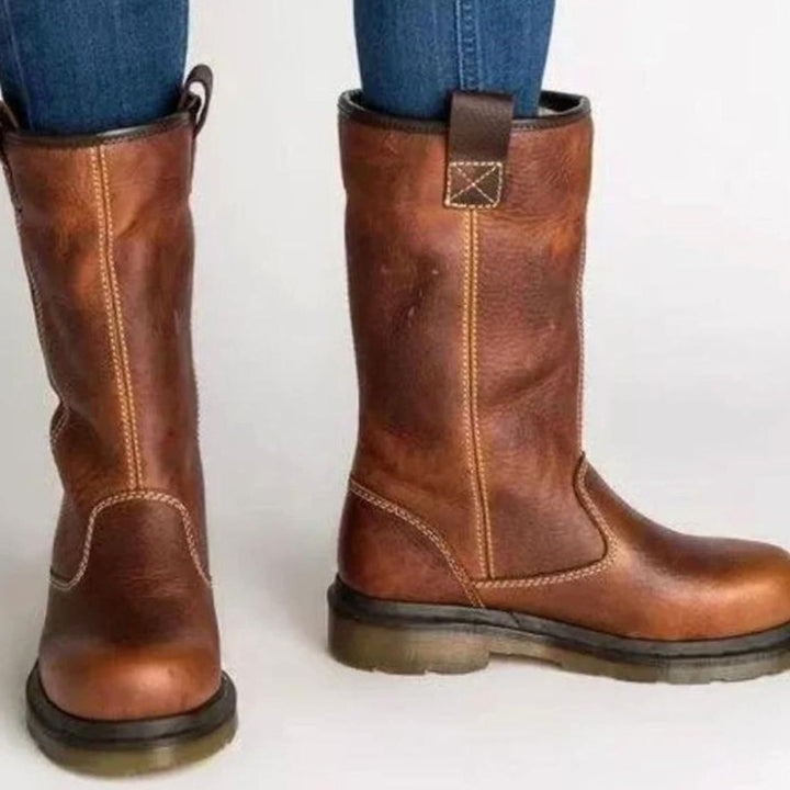 Women's Faux Shearling-Lined Leather Winter Boots - Brown