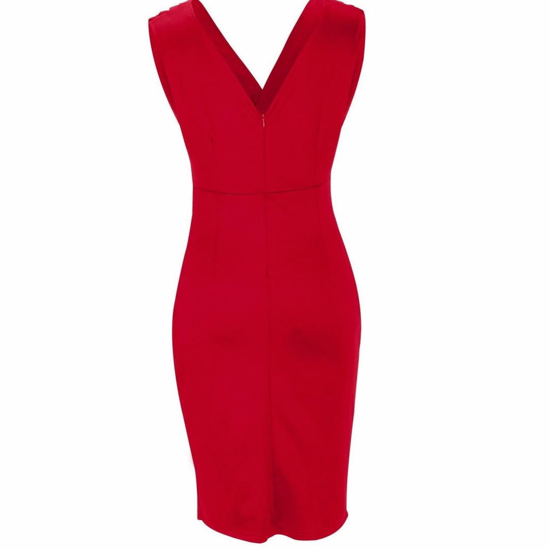 Women's Fitted Ruched V-Neck Dress Side-Slit Bodycon Midi