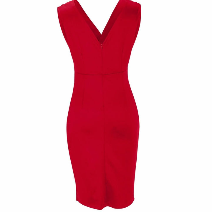 Women's Fitted Ruched V-Neck Dress Side-Slit Bodycon Midi