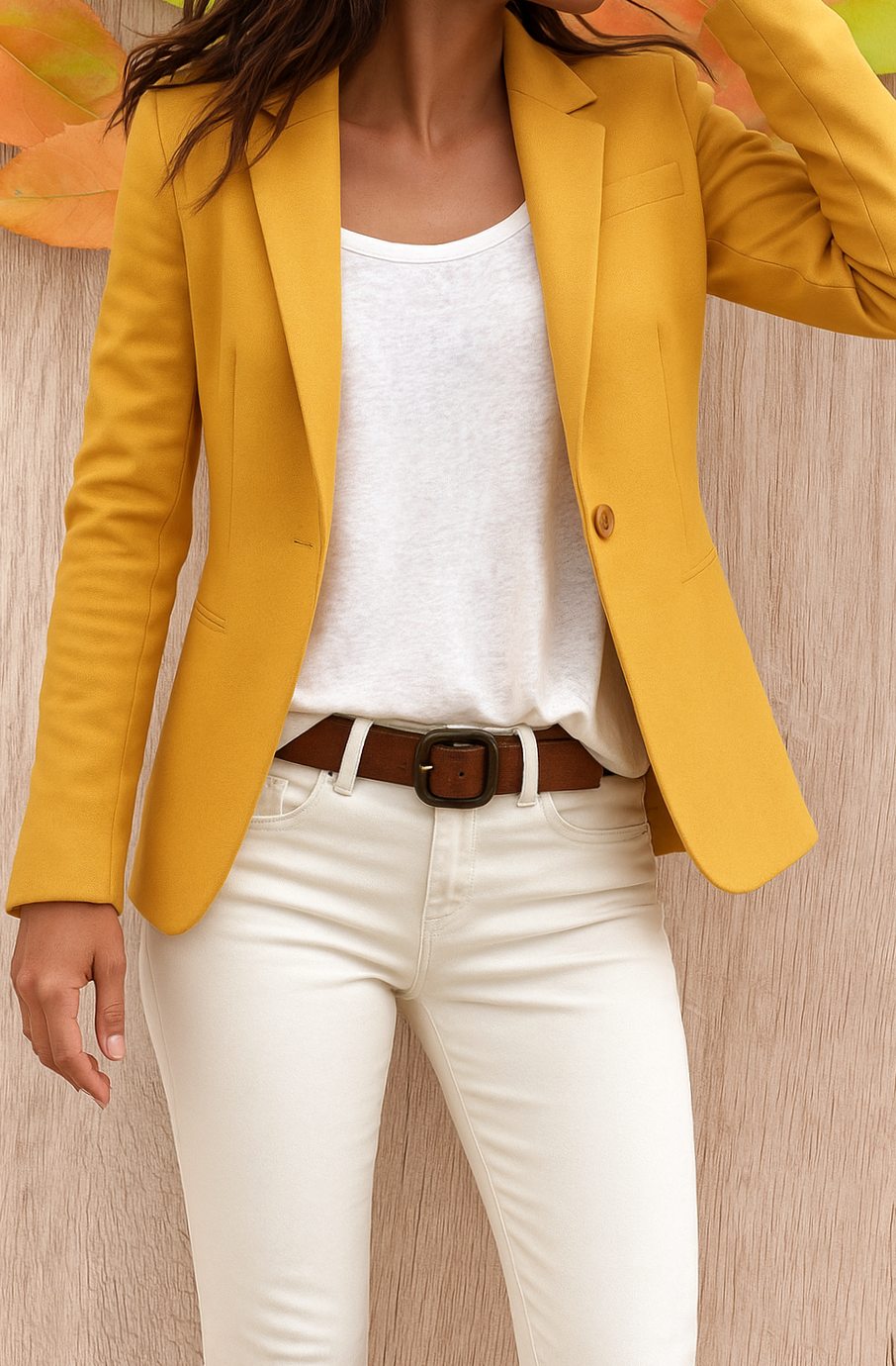 Women's Fitted Single-Button Office Blazer - Yellow
