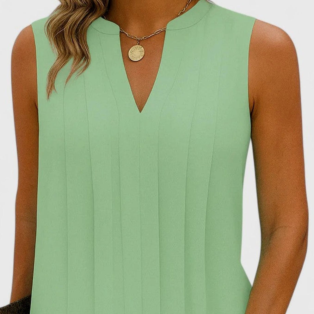 Women's Flattering V-Neck Pleated Sleeveless Midi Dress