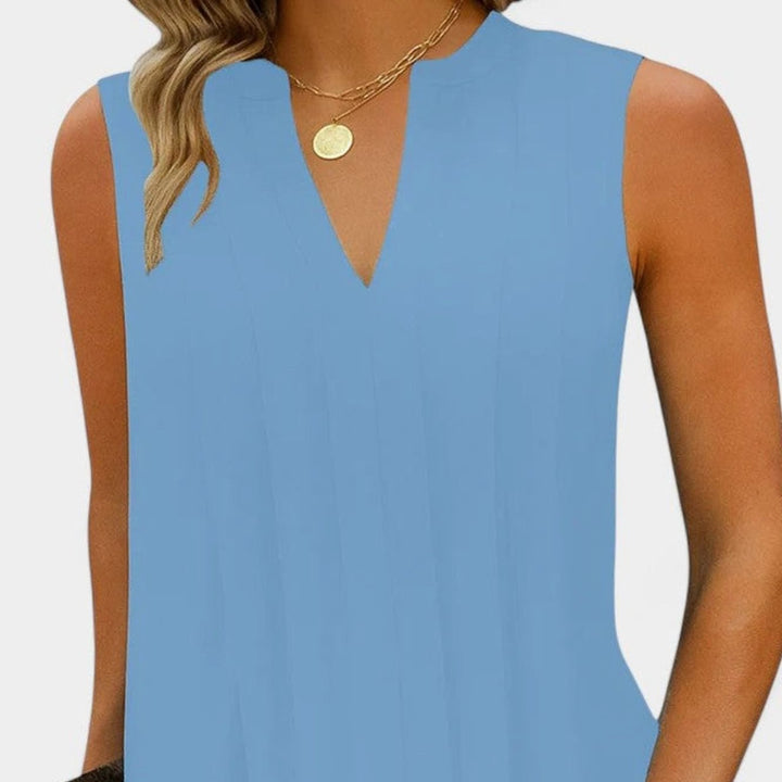 Women's Flattering V-Neck Pleated Sleeveless Midi Dress