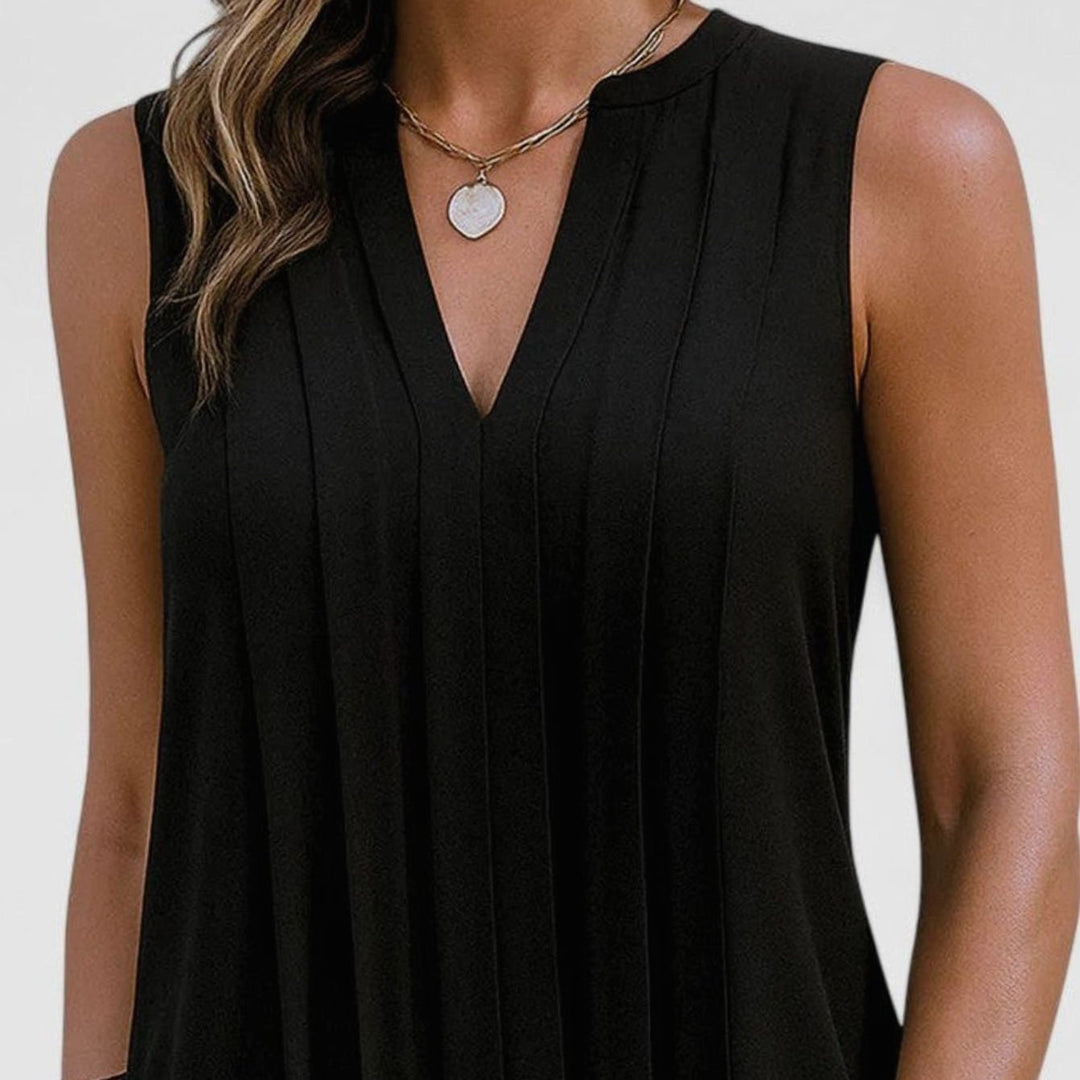 Women's Flattering V-Neck Pleated Sleeveless Midi Dress