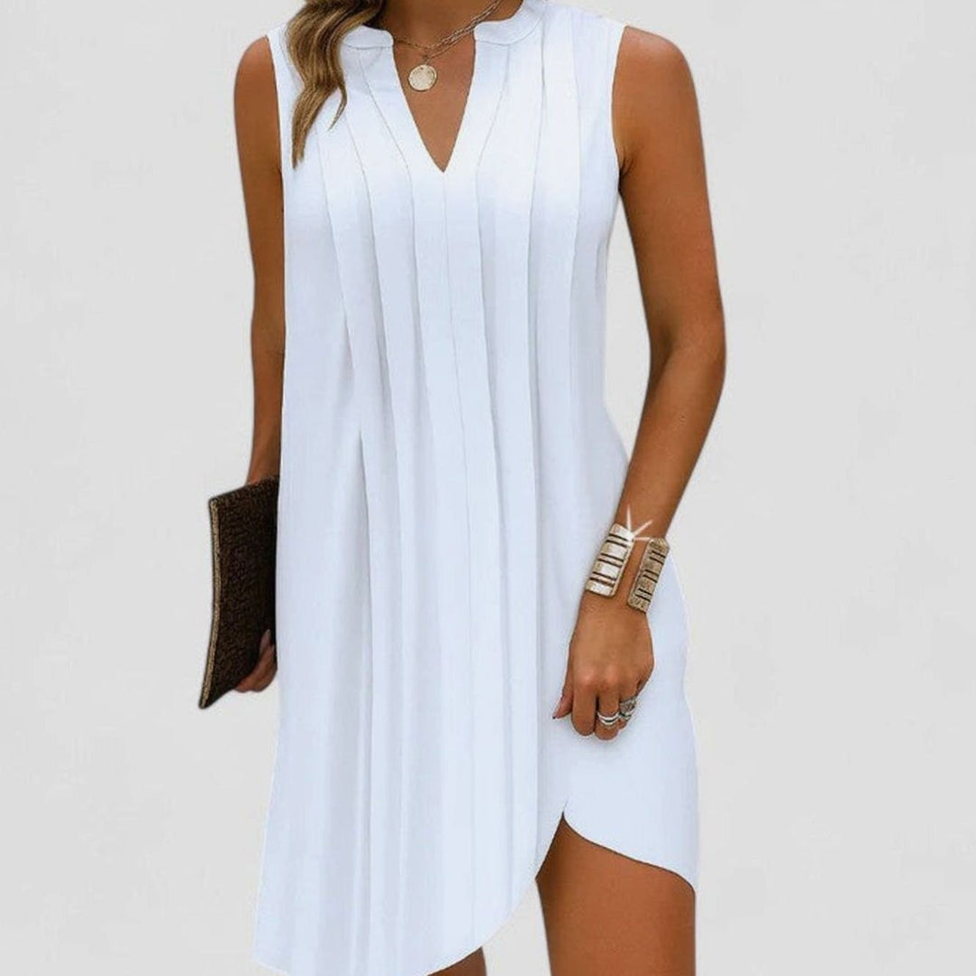 Women's Flattering V-Neck Pleated Sleeveless Midi Dress