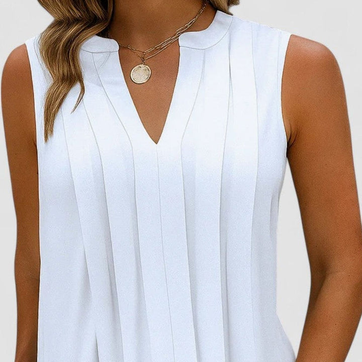 Women's Flattering V-Neck Pleated Sleeveless Midi Dress