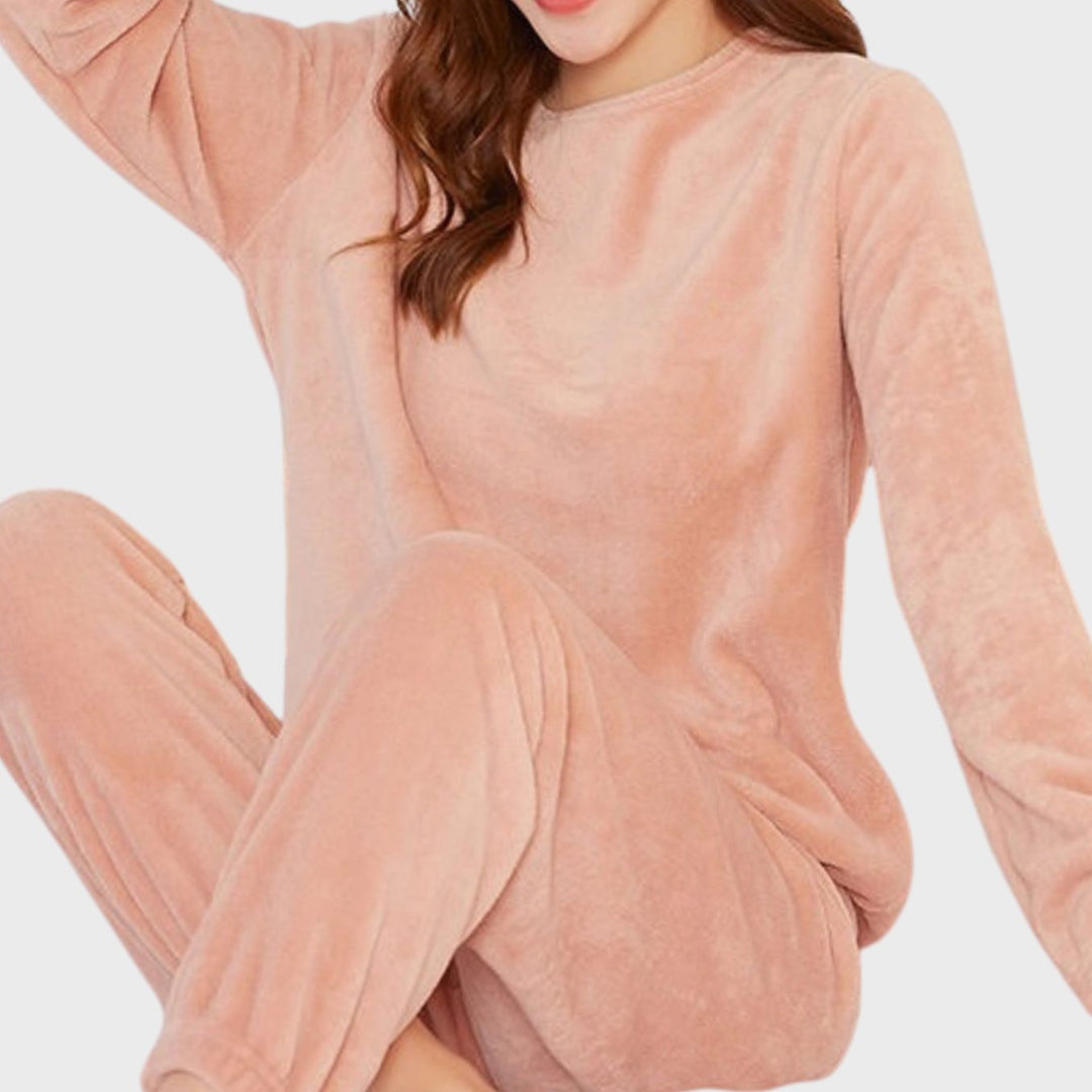 Women's Fleece Crewneck Relaxed Two-Piece Lounge Outfit Set - Pink