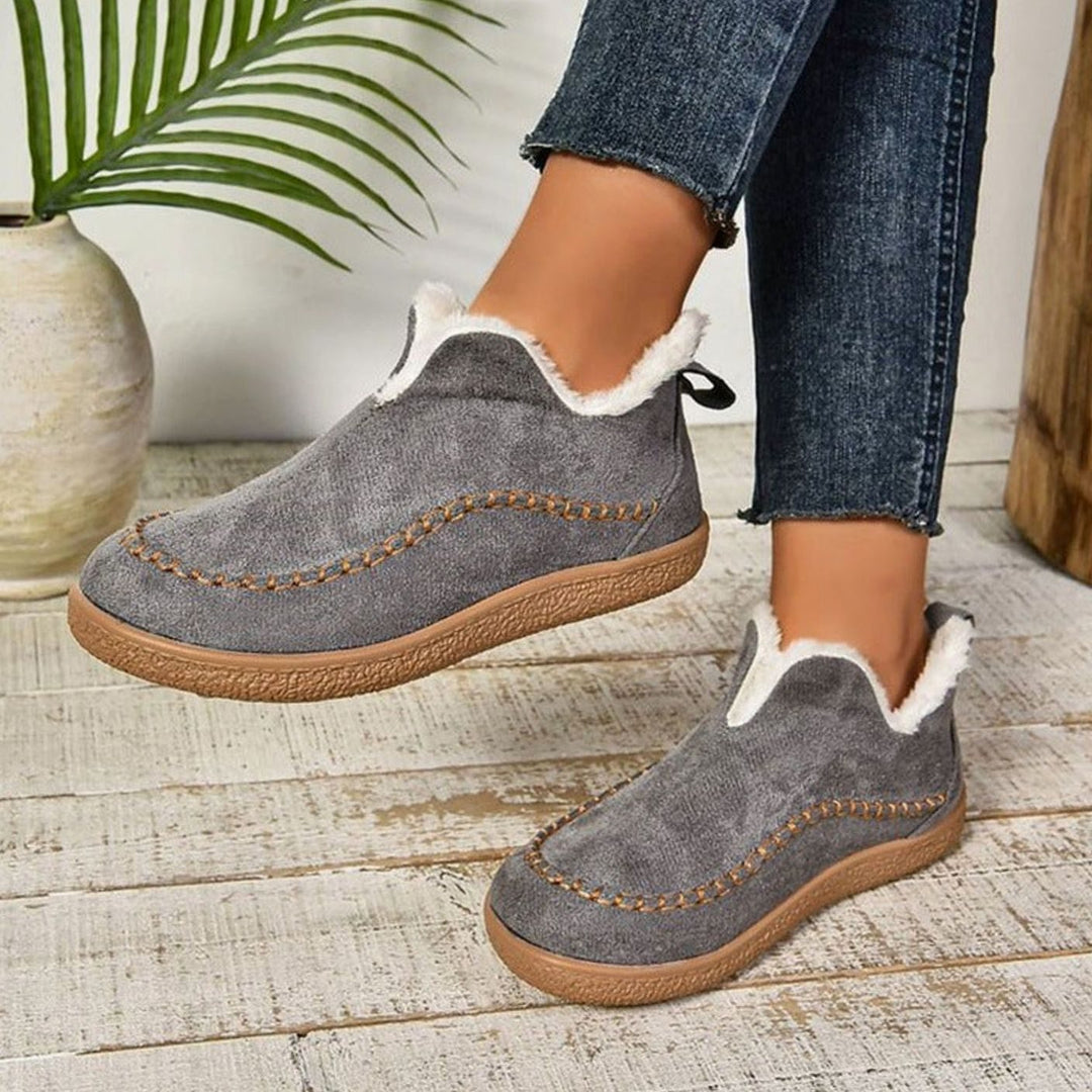 Women's Fleece-Lined Slip-On Moccasin Loafers - Gray
