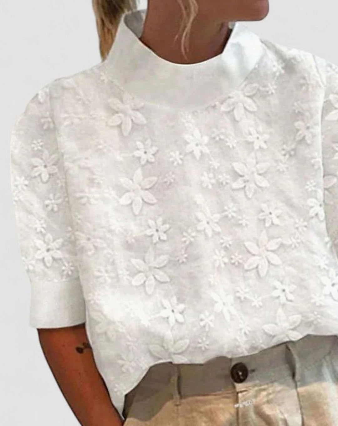 Women's Floral Embroidered Stand Collar Blouse