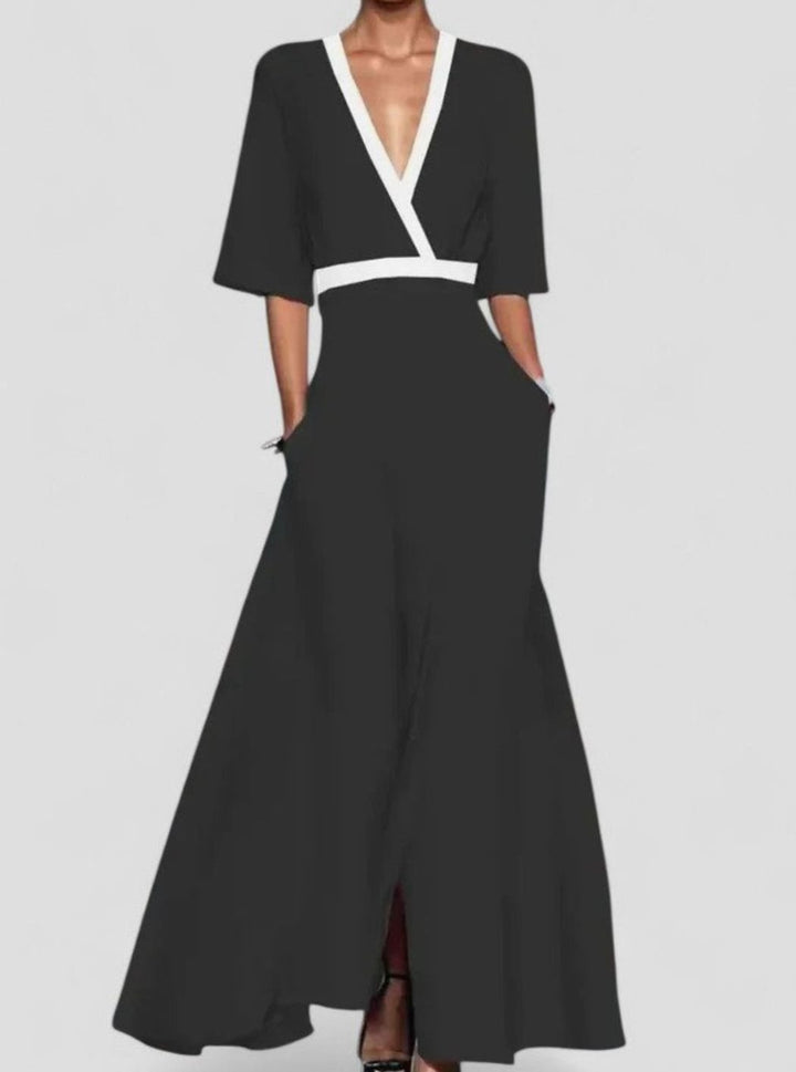 Women's Floral Formal Maxi Dress Deep V-Neck Half-Sleeve A-Line