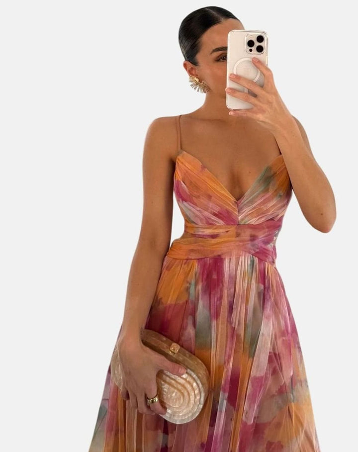 Women's Floral High-Waist Crisscross-Strap A-Line Maxi Dress