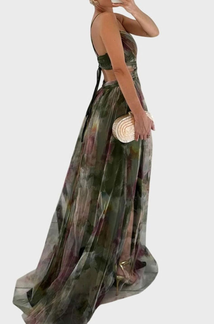 Women's Floral High-Waist Crisscross-Strap A-Line Maxi Dress