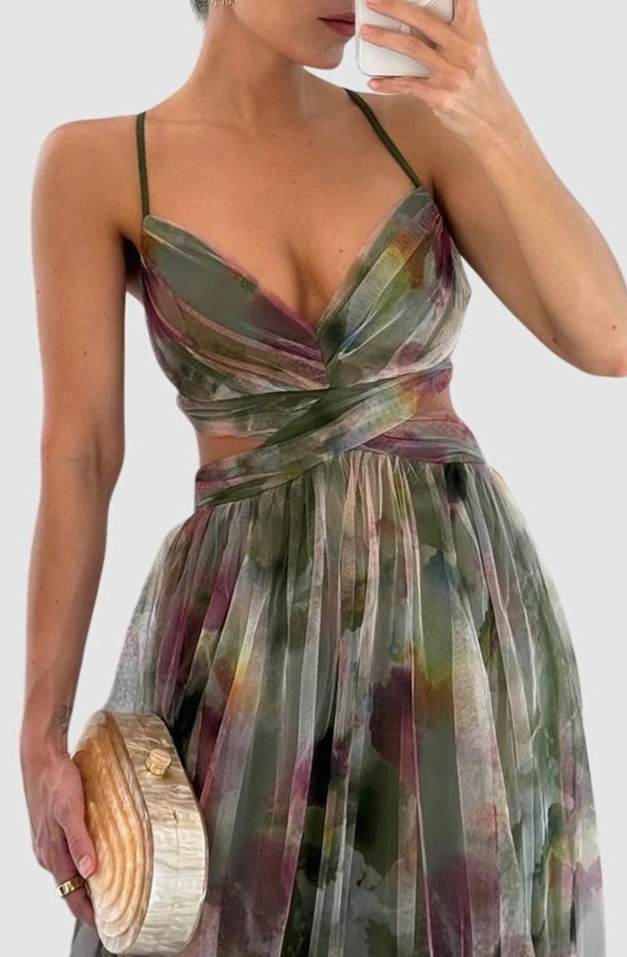 Women's Floral High-Waist Crisscross-Strap A-Line Maxi Dress