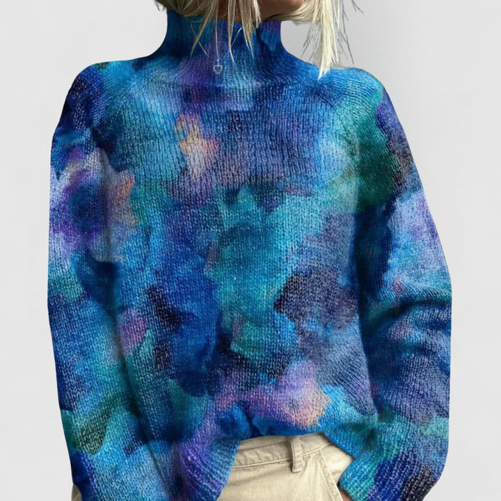 Women's Floral Print Relaxed-Fit Turtleneck Sweater - Blue